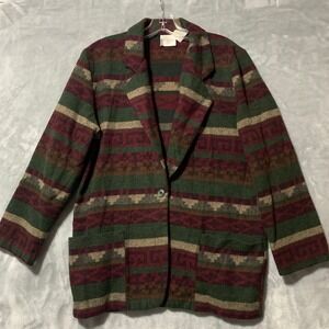 Bentley 7/8 Vintage Southwest Aztec Wool Blend Blazer Jacket Coat Women Shacket